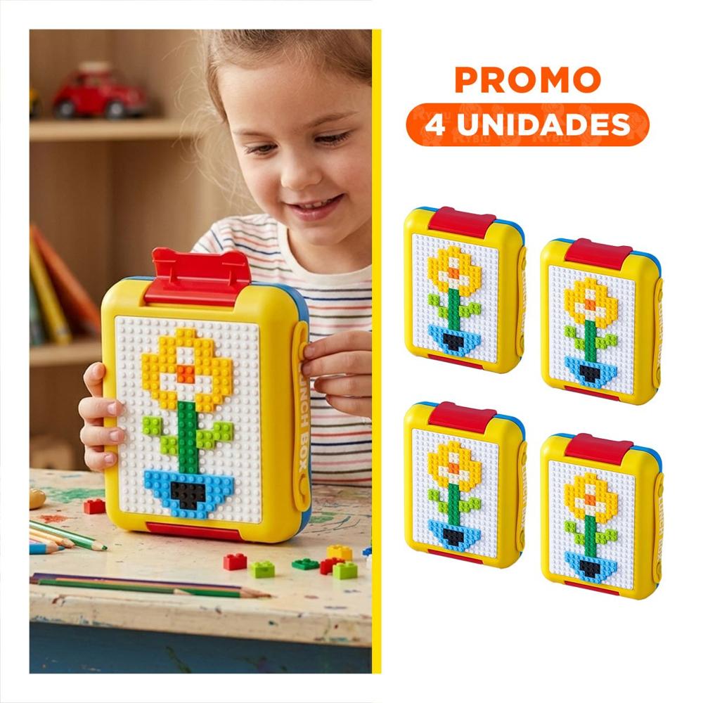 Pack4 Lonchera Funcional Lego 4 Divisiones Amarillo para Uso Diario