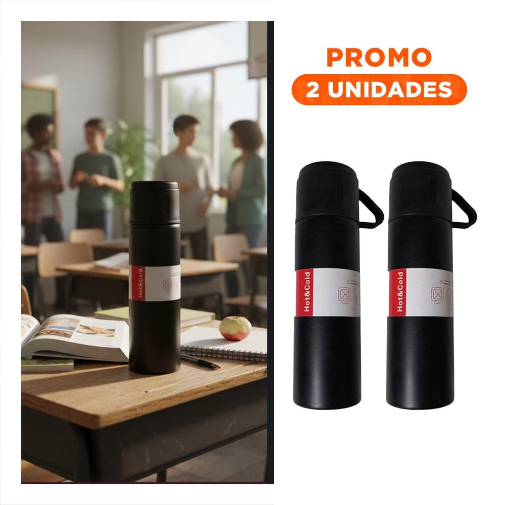 Pack2 Botella Portatil con 2 Tasas Negro Moderno y Practico para Viaje YRegalo Sticker