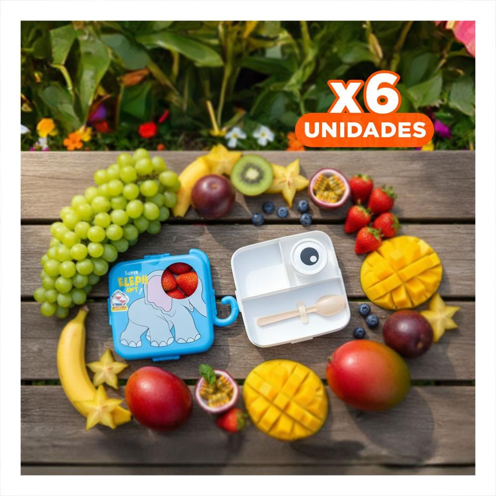 Pack6 Almacenador Estilo Elefante con Cubiertos para Snack y Verduras Azul