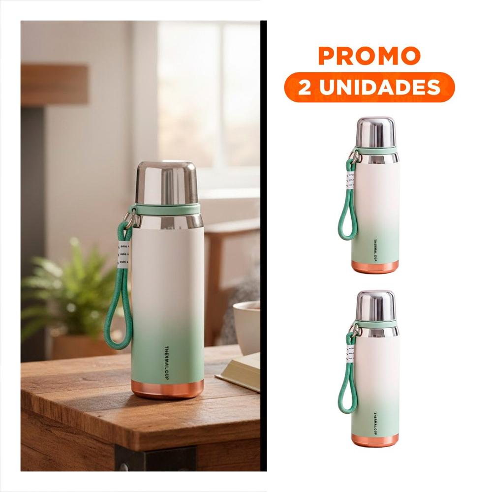 Pack2 Recipiente Térmico Degradado Verde Agua 800ml Uso Diario Oficina Hogar YRegalo Sticker