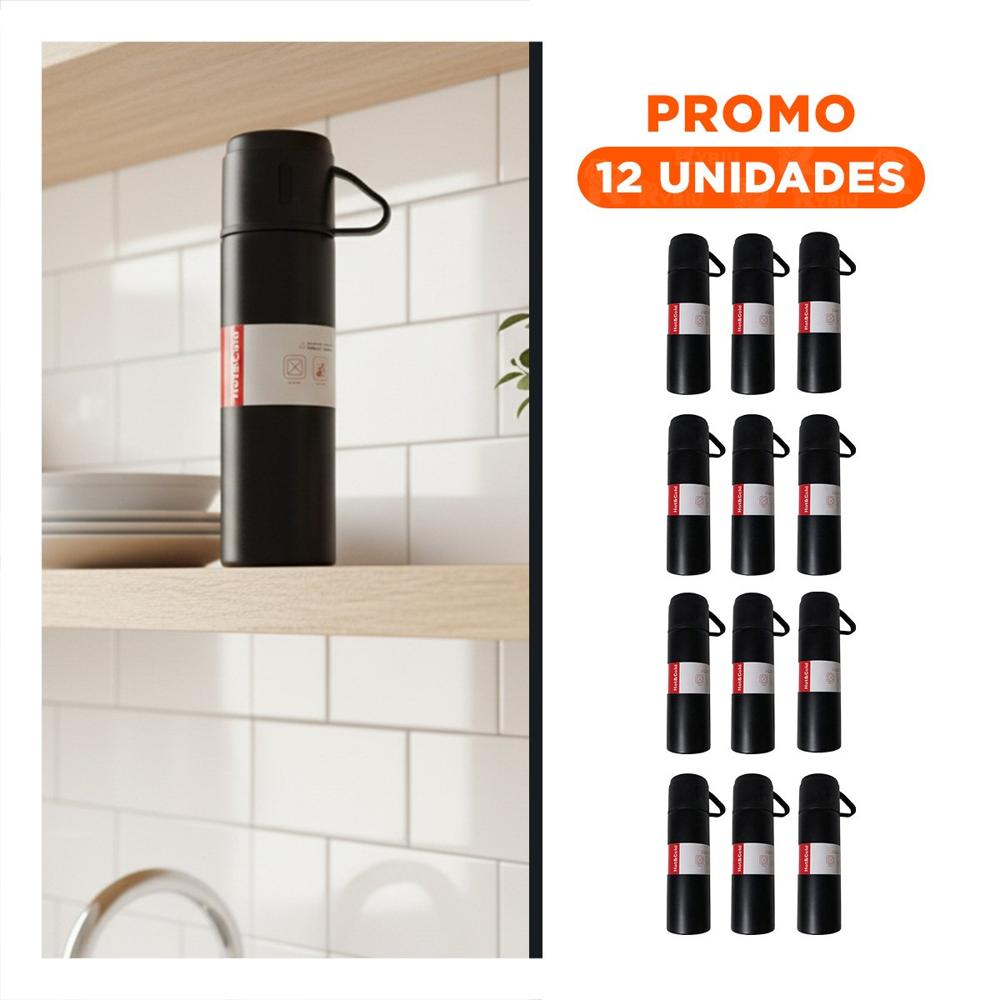 Pack12 Cilindro Termico con 2 Tasas Negro Moderno y Practico para Casa