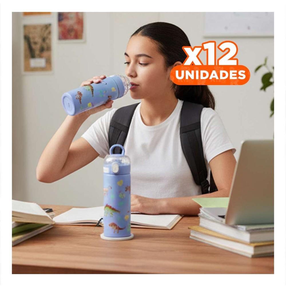 Pack12 Contenedor 420ml Dinosaurio Azul Resistente para Actividades YPapel Regalo