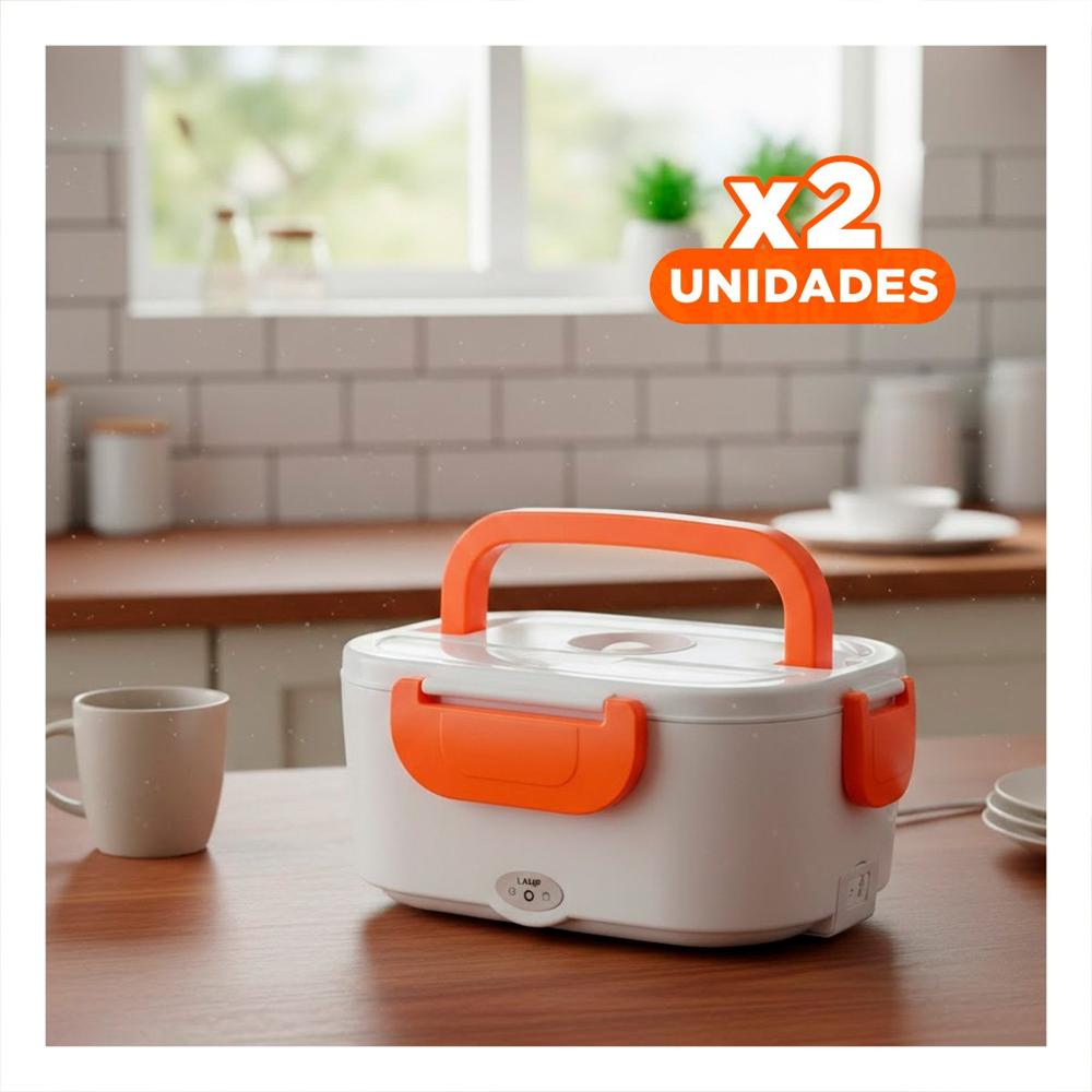 Pack2 Envase Electrico para Mantener Comidas Calientes y Frescas Durante el Dia Naranja
