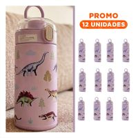 Pack12 Frasco Divertido 420ml Dinosaurio Lila para Uso Escolar y Excursiones