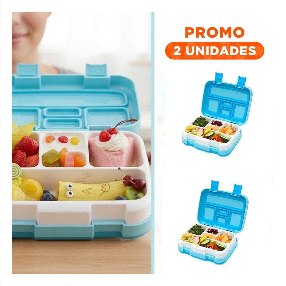 Pack2 Lonchera Compacta Bento 5 Divisiones Celeste para Oficina o Colegio YRegalo Sticker