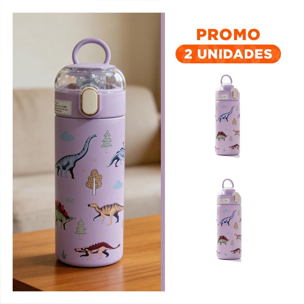 Pack2 Copo Escolar 420ml Dinosaurio Lila para Bebidas en Casa o Escuela YRegalo Sticker