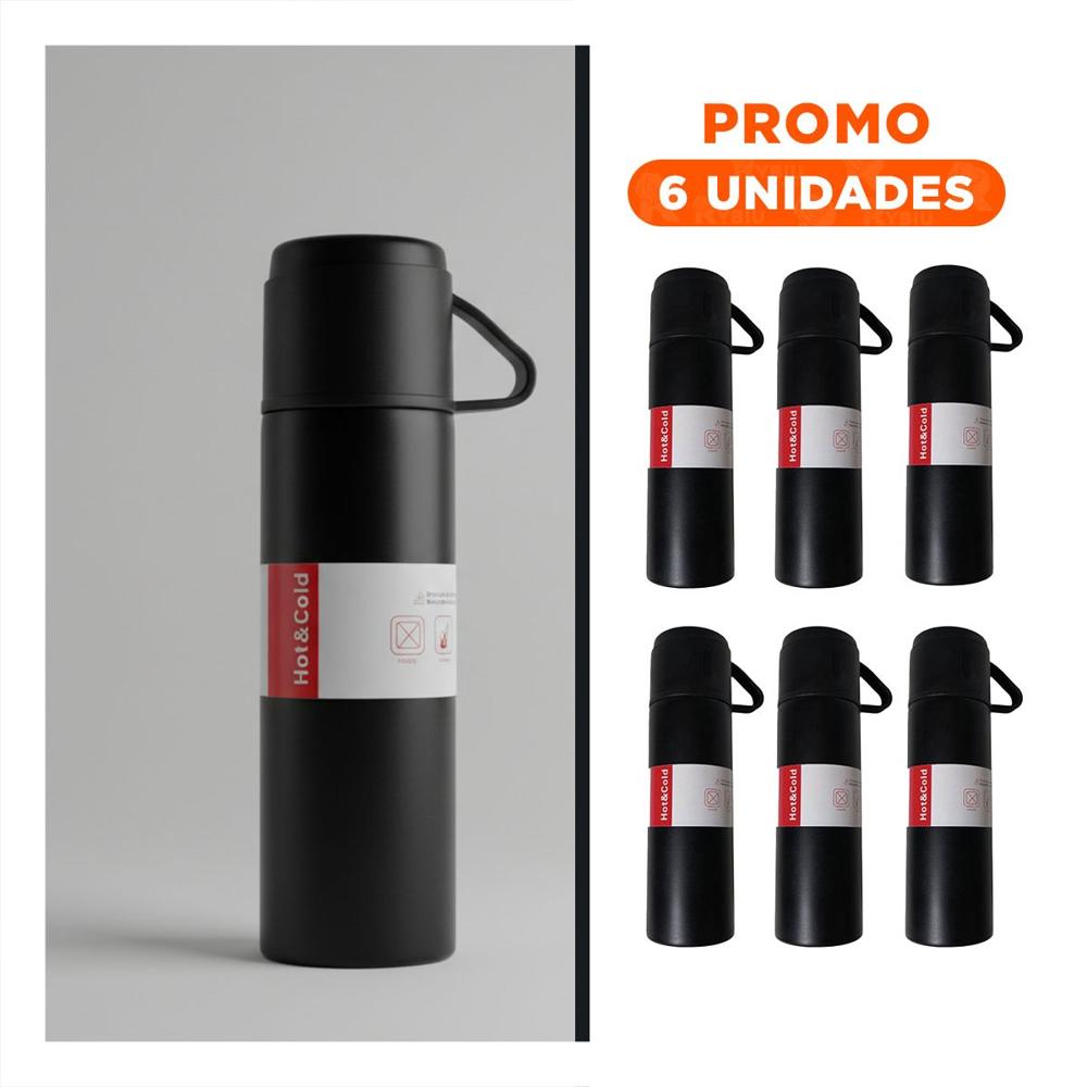 Pack6 Envase Termico con 2 Tasas Negro Portatil y Resistente para Viaje YRegalo Sticker