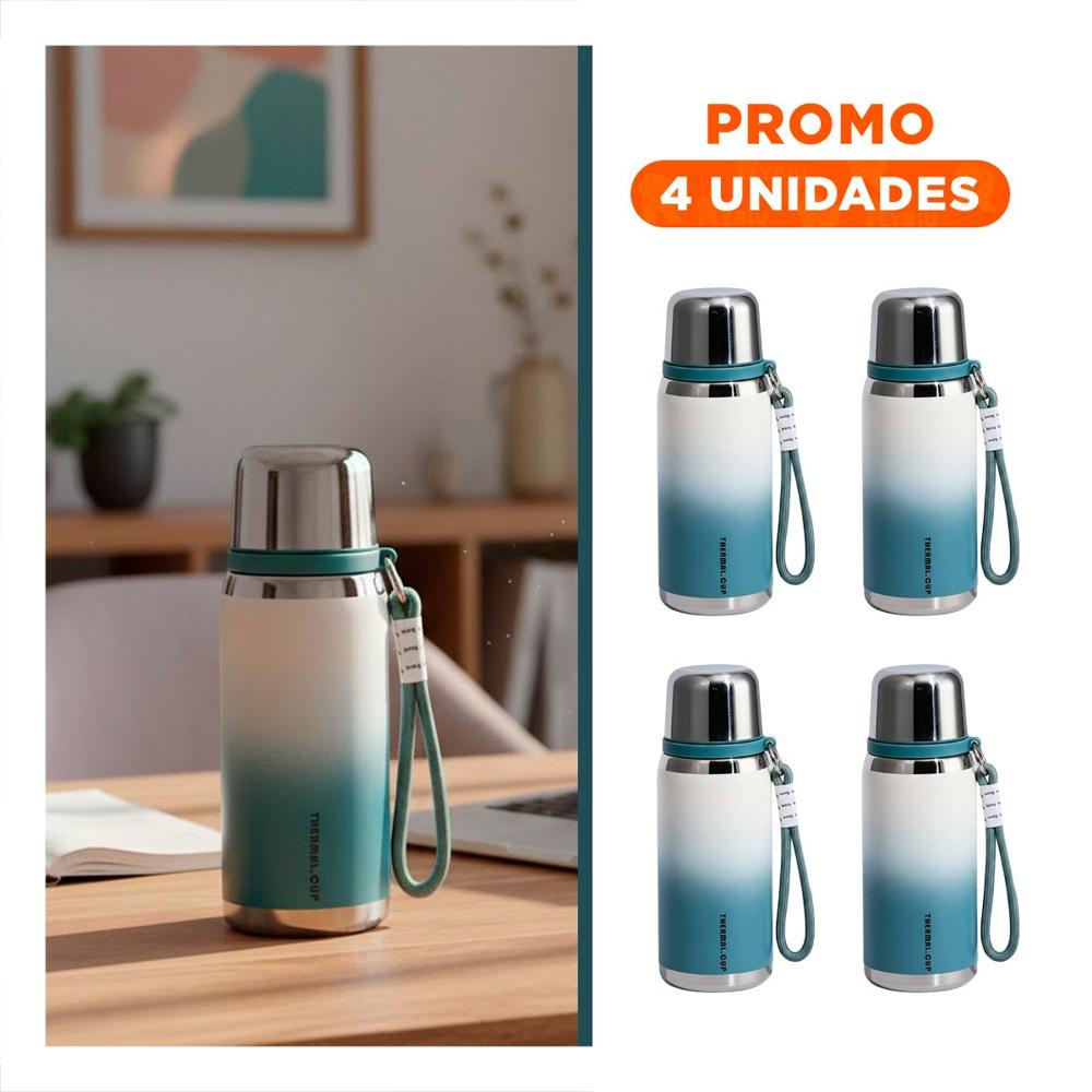 Pack4 Envase 800ml Azul Doble Capa que Conserva Temperatura por Horas