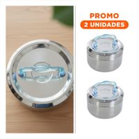 Pack2 Contenedor de 1000ml Circular Cuadrado en Acero Plateado y Celeste Y Regalo Sticker
