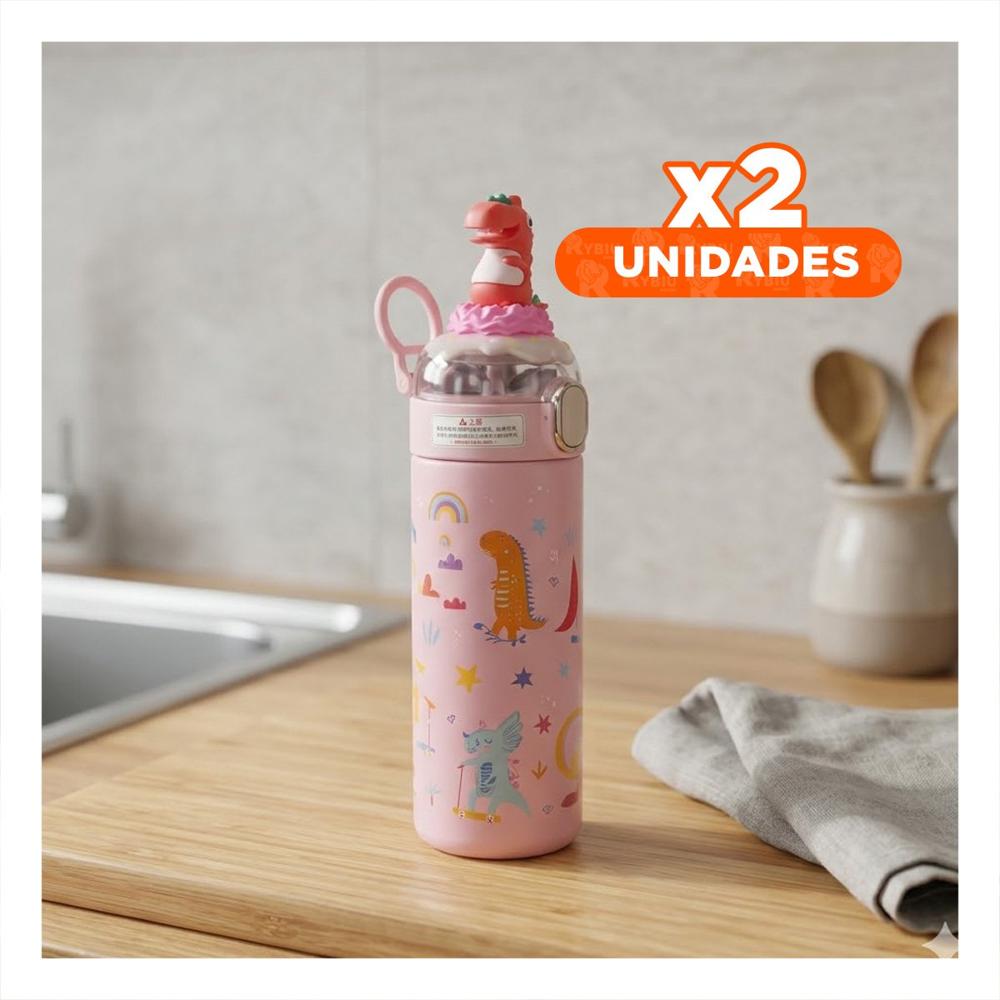 Pack2 Copo Escolar 420ml Dinosaurio 3D Rosado para Bebidas en Casa o Escuela YRegalo Sticker