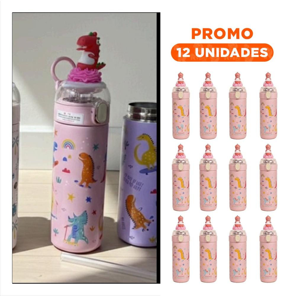 Pack12 Contenedor 420ml Dinosaurio 3D Rosado Resistente para Actividades YPapel Regalo