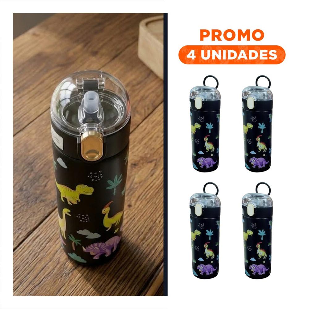 Pack4 Copo Portatil 420ml Dinosaurio Negro para Ninos en Casa o Escuela