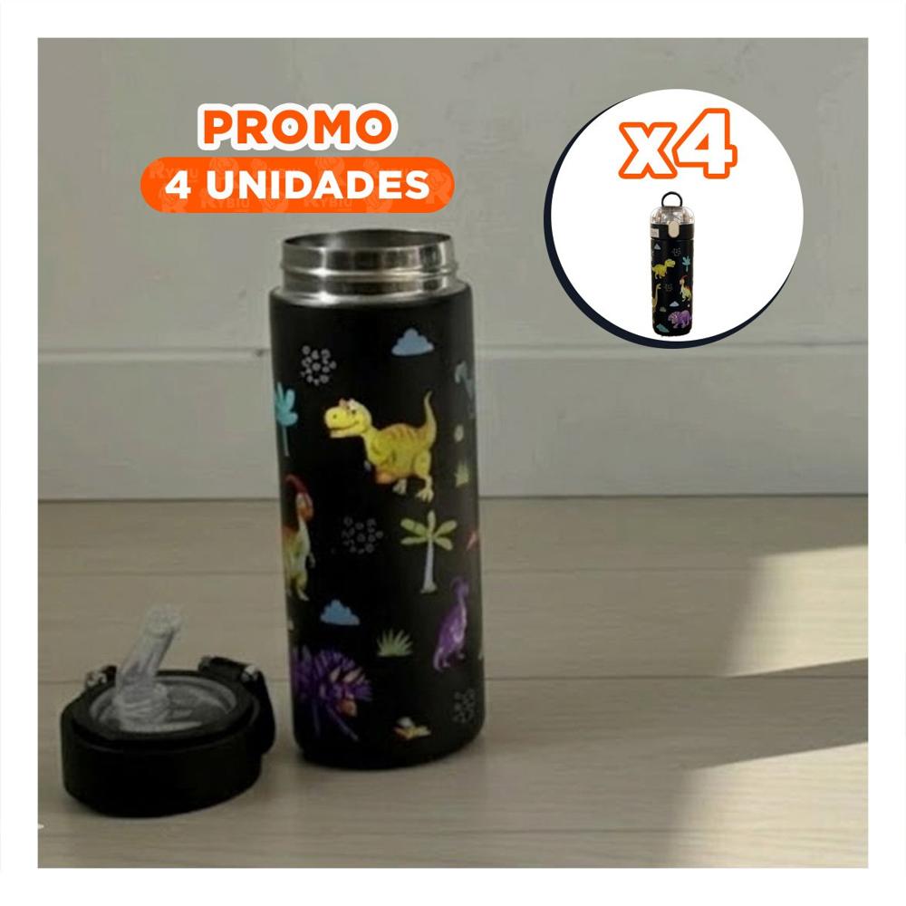 Pack4 Frasco 420ml Dinosaurio Negro con Diseno Infantil para Regalos YRegalo Sticker