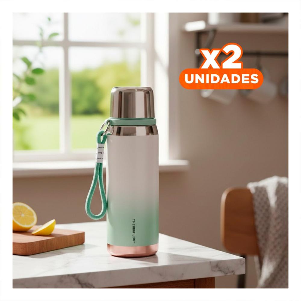 Pack2 Recipiente Térmico Degradado Verde Agua 800ml Oficina Hogar Transporte