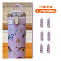 Pack6 Frasco Divertido 420ml Dinosaurio Lila para Ninos con Tapa Hermetica YRegalo Sticker