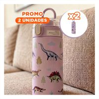 Pack2 Copo 420ml Dinosaurio Lila para Ninos con Tapa Facil de Abrir