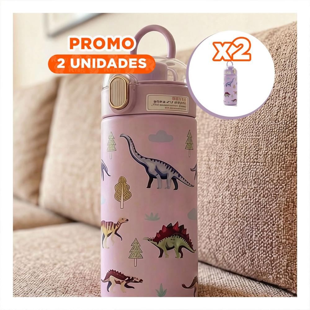 Pack2 Copo 420ml Dinosaurio Lila para Ninos con Tapa Facil de Abrir