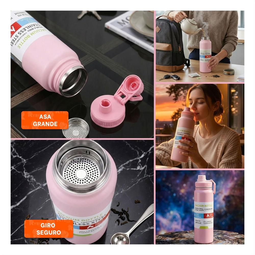 Termo Escolar 800ml Rosado para Bebidas Frias y Calientes YLigas Regalo