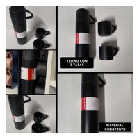 Recipiente Termico Individual con 2 Tasas Negro Moderno Portatil para Viaje YLigas Regalo