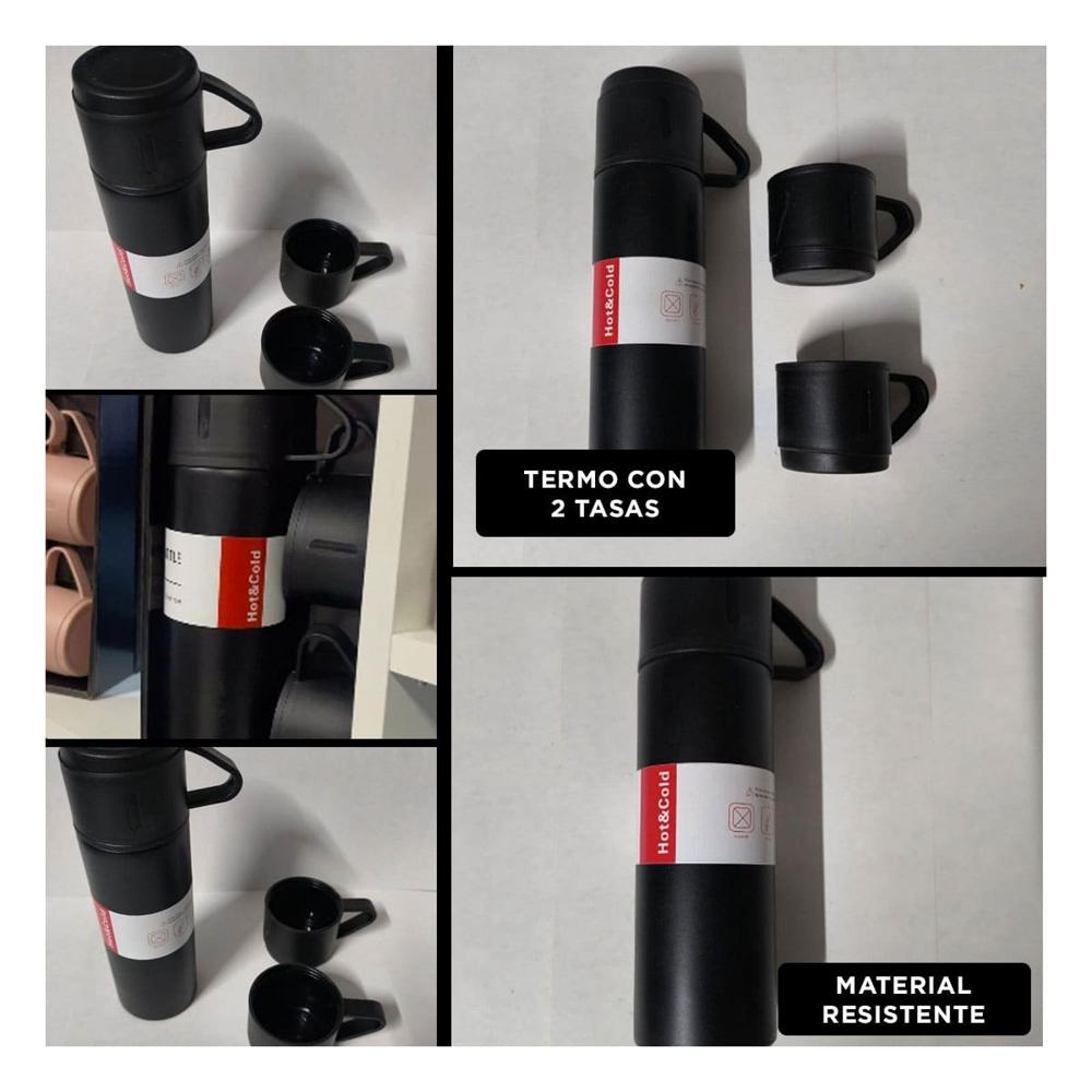 Recipiente Termico Individual con 2 Tasas Negro Moderno Portatil para Viaje YLigas Regalo