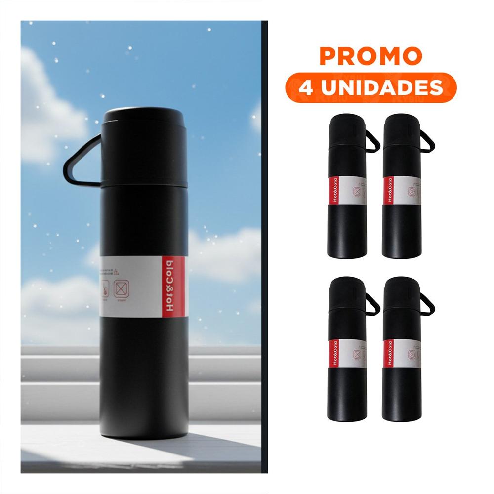 Pack4 Set Termico con 2 Tasas Negro Elegante y Compacto para Hogar