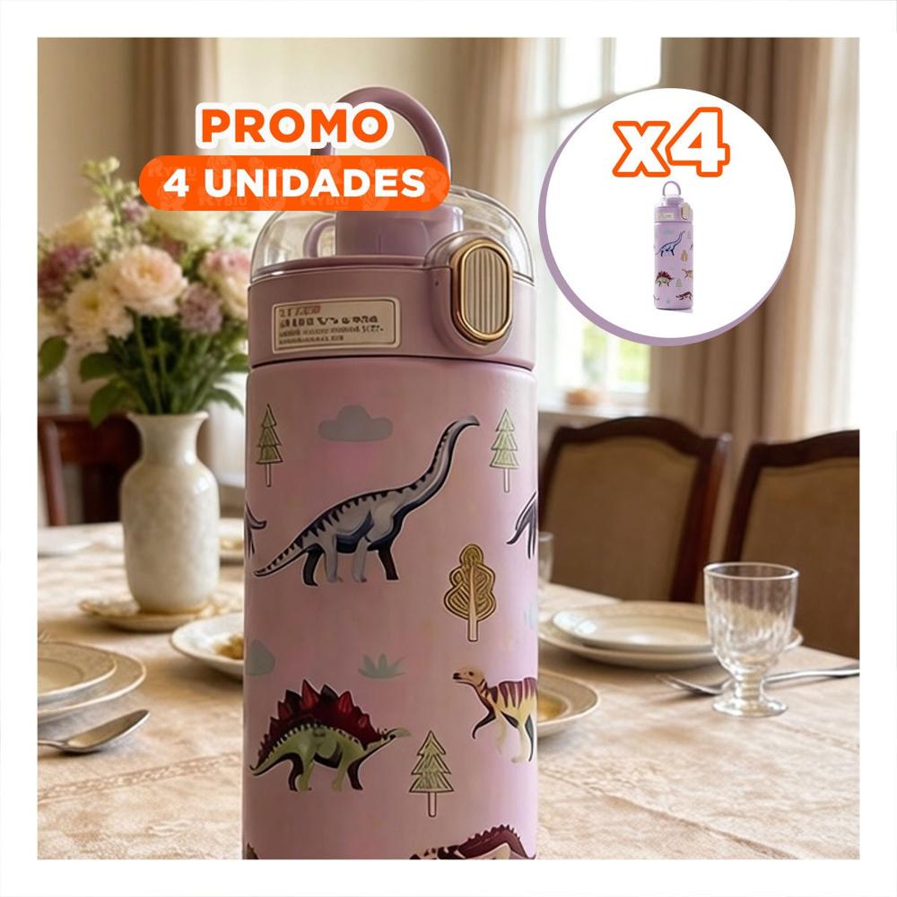 Pack4 Copo Divertido 420ml Dinosaurio Lila para Ninos en Escuela y Hogar YPapel Regalo