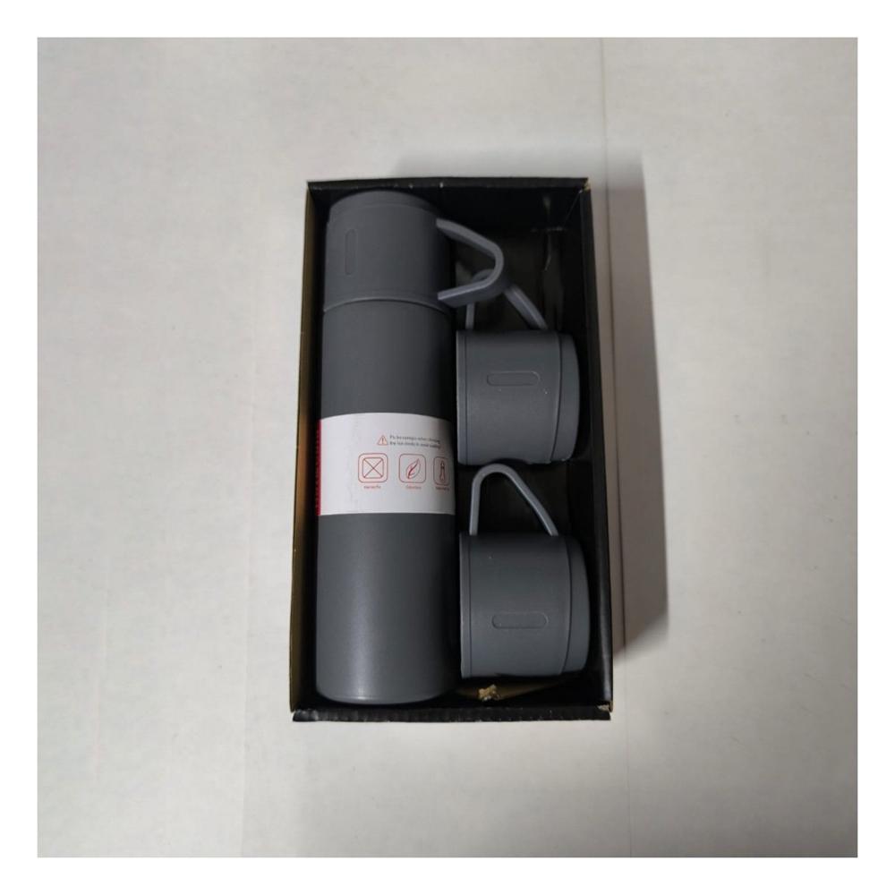 Termo Termico con 2 tasas color plomo oscuro para compartir bebidas Y notas
