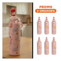 Pack6 Frasco Divertido 420ml Dinosaurio 3D Rosado para Ninos con Hermetica YRegalo Sticker
