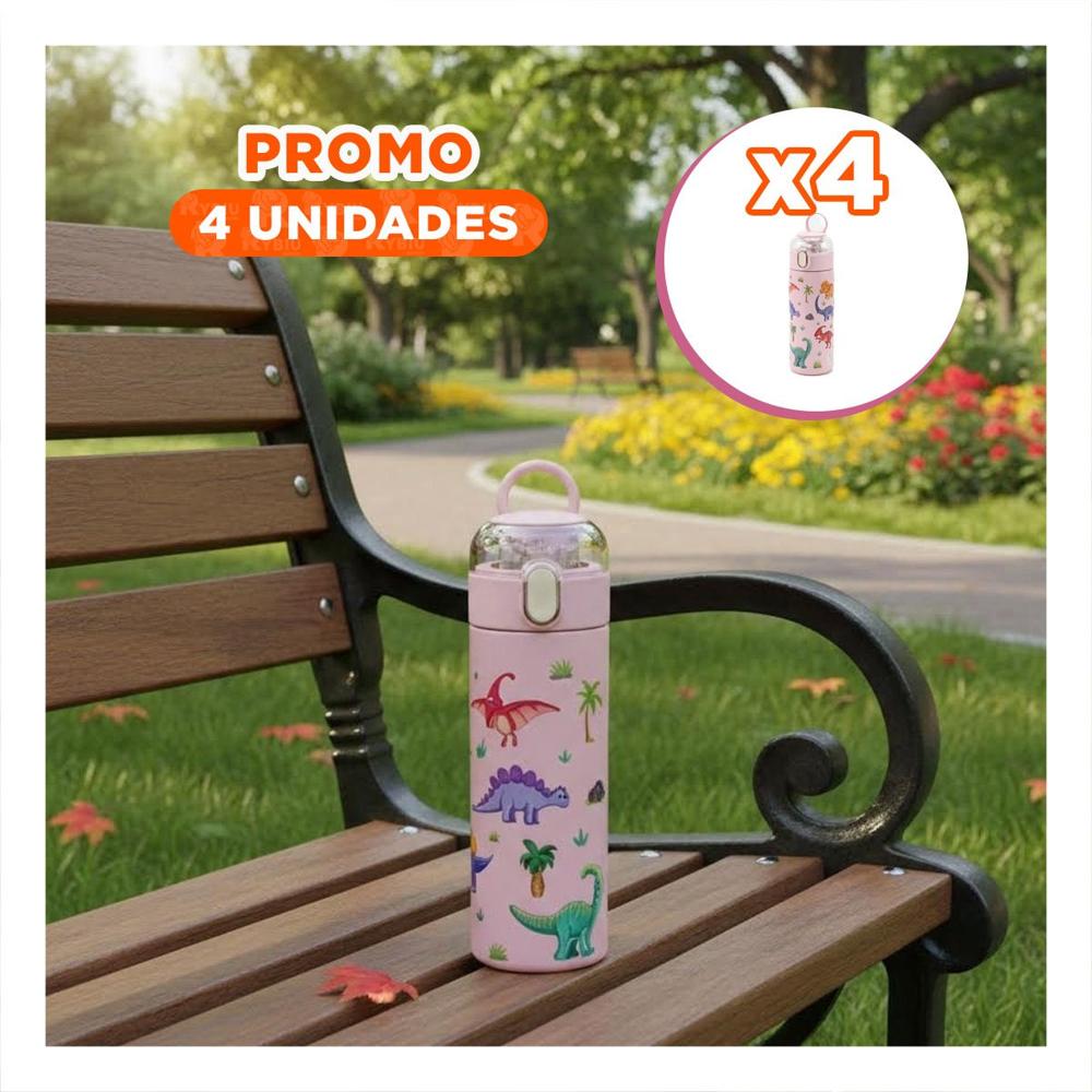Pack4 Copo Divertido 420ml Dinosaurio Rosado para Ninos en Escuela y Hogar YPapel Regalo
