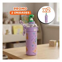 Pack2 Copo 420ml Dinosaurio 3D Lila para Ninos con Tapa Facil de Abrir