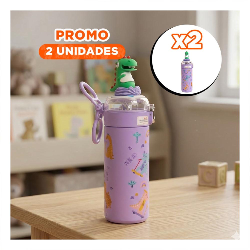 Pack2 Copo 420ml Dinosaurio 3D Lila para Ninos con Tapa Facil de Abrir