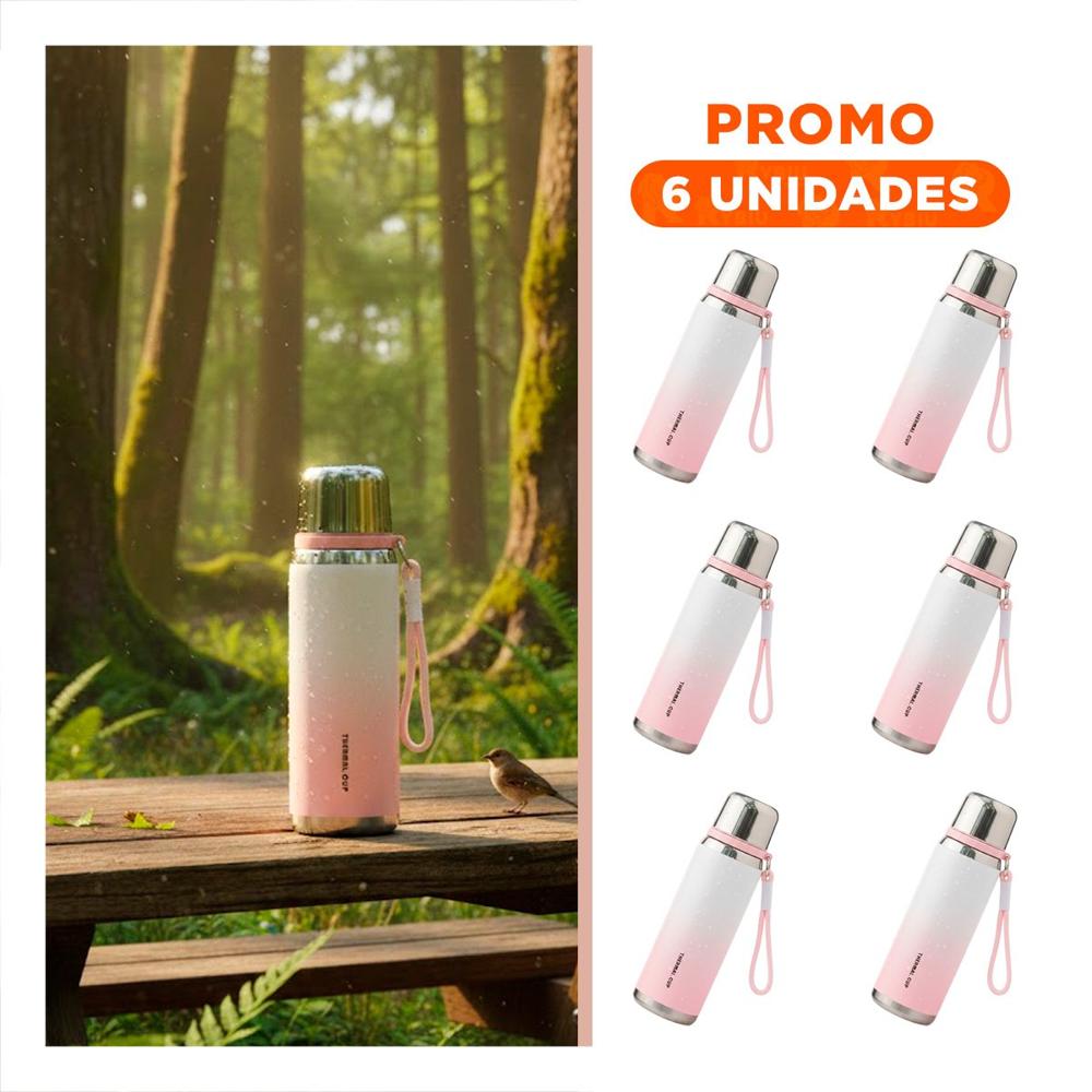 Pack6 Contenedor 800ml Rosado Doble Pared que Conserva Temperatura por Horas YRegalo Sticker