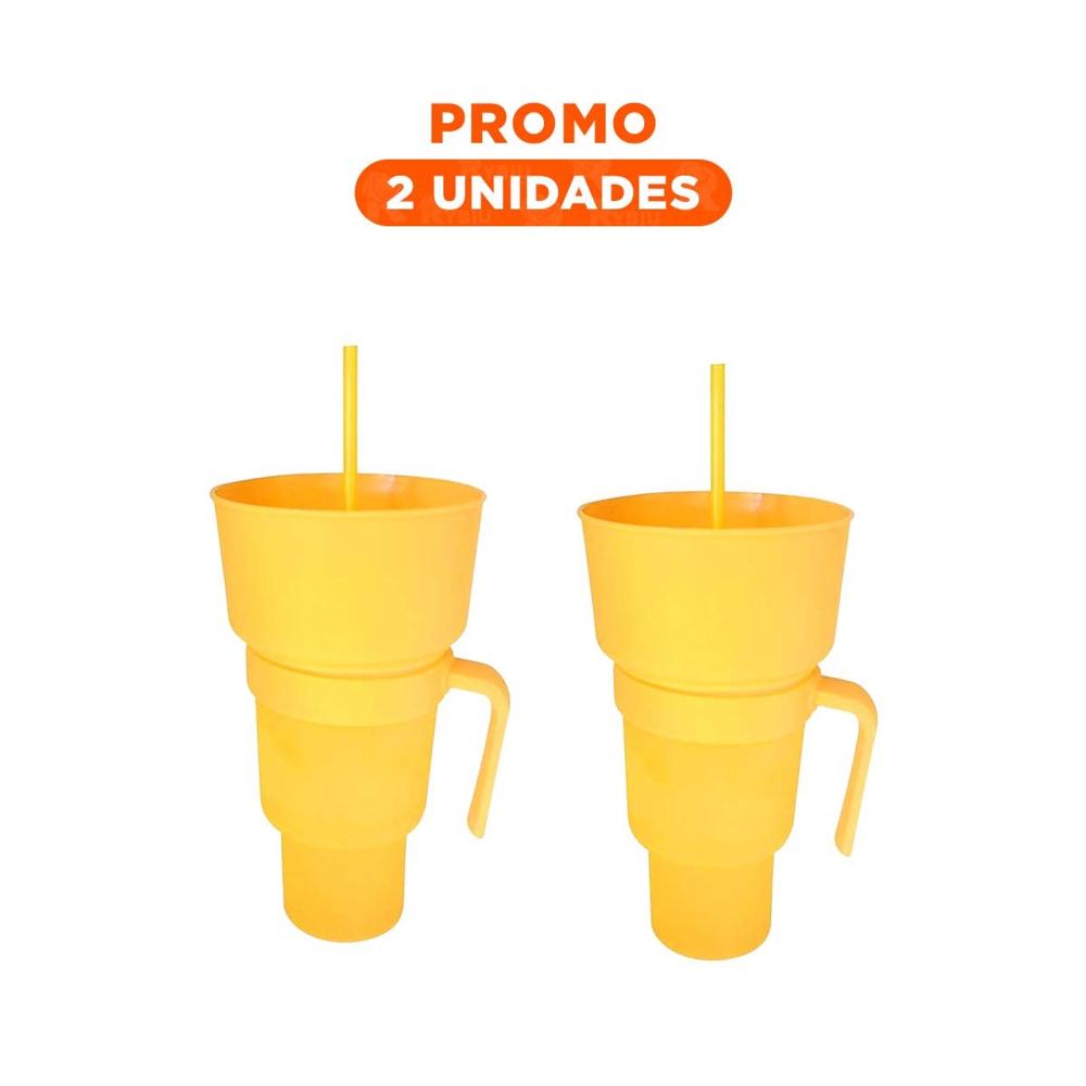 Pack2 Contenedor 2 en 1 para Snacks y Bebidas de ABS Color Amarillo Actual YRegalo Sticker
