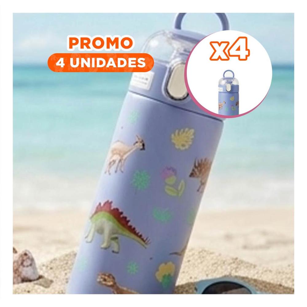 Pack4 Frasco 420ml Dinosaurio Azul con Diseno Infantil para Regalos YRegalo Sticker
