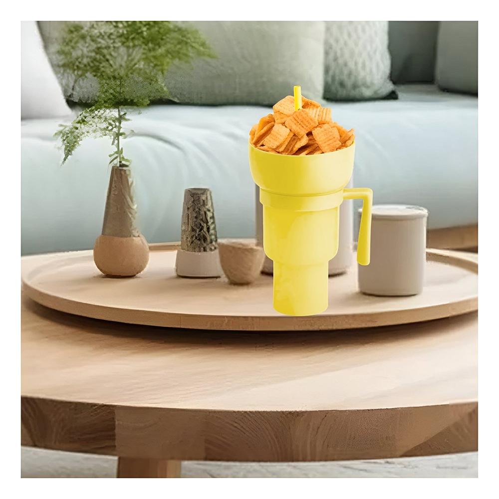 Vaso 2 en 1 Amarillo Fabricado en Material ABS para Disfrutar Bebidas y Snacks YPapel Regalo