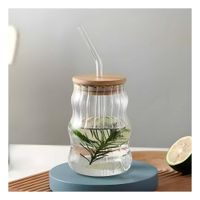 Recipiente de Vidrio 500 ml con Tapa Ajustable y Sorbete Rayas Y Papel Regalo
