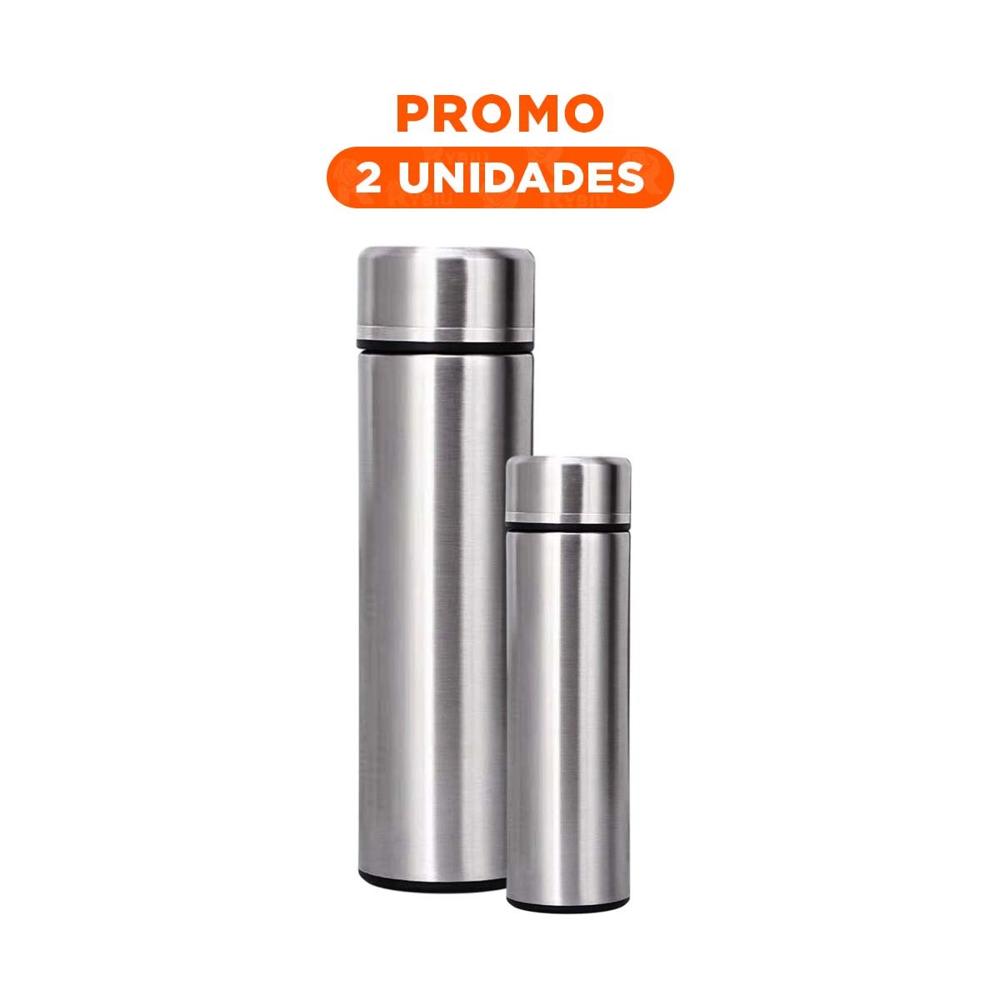 Pack2 Taza Digital 500 ml Plateado con Filtro Desmontable Funcional YRegalo Sticker