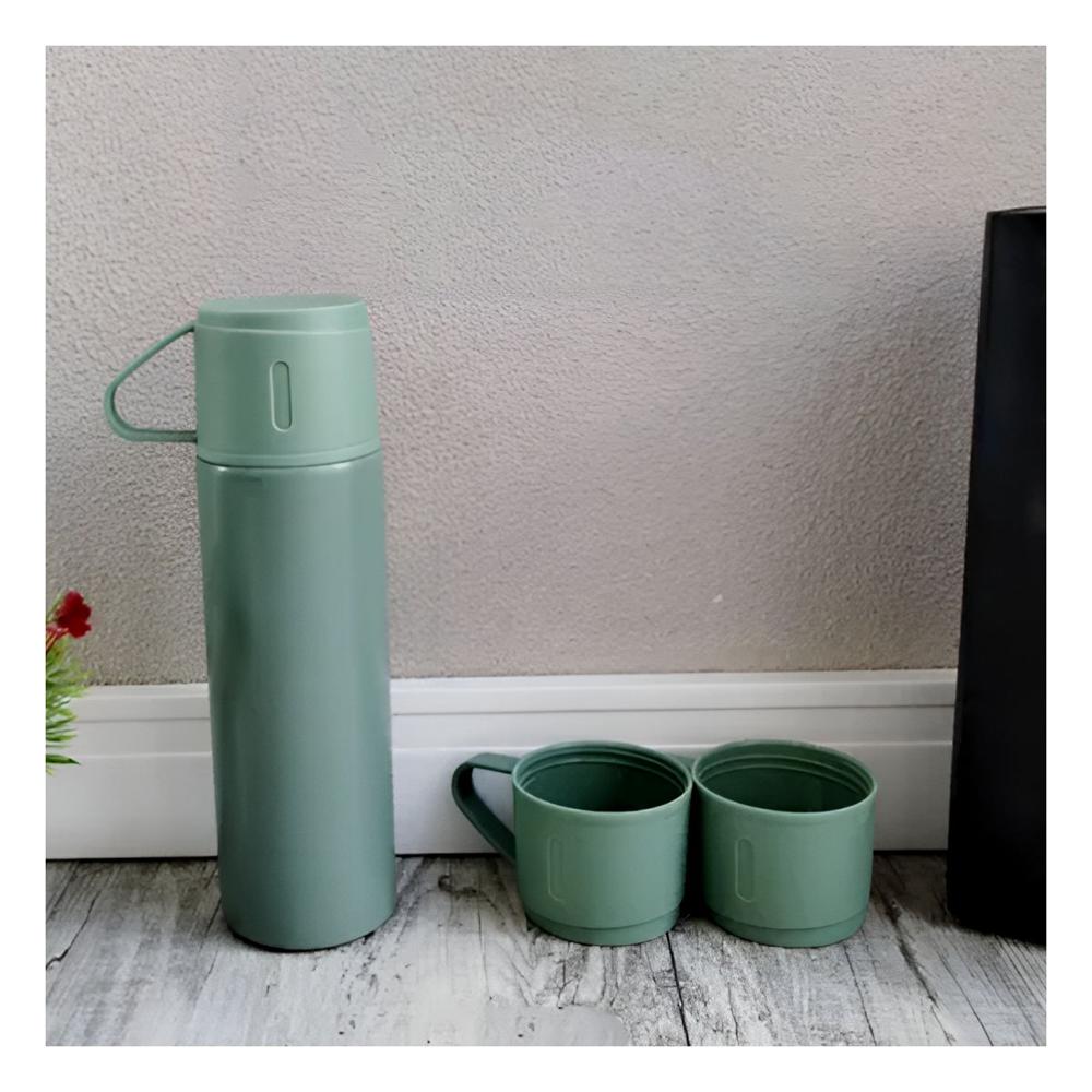 Termo Individual con 2 Tazas Verde para Hogar y Viaje Moderno