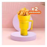 Pack2 Copa 2 en 1 de Material ABS Amarillo para Bebidas y Snacks en Casa