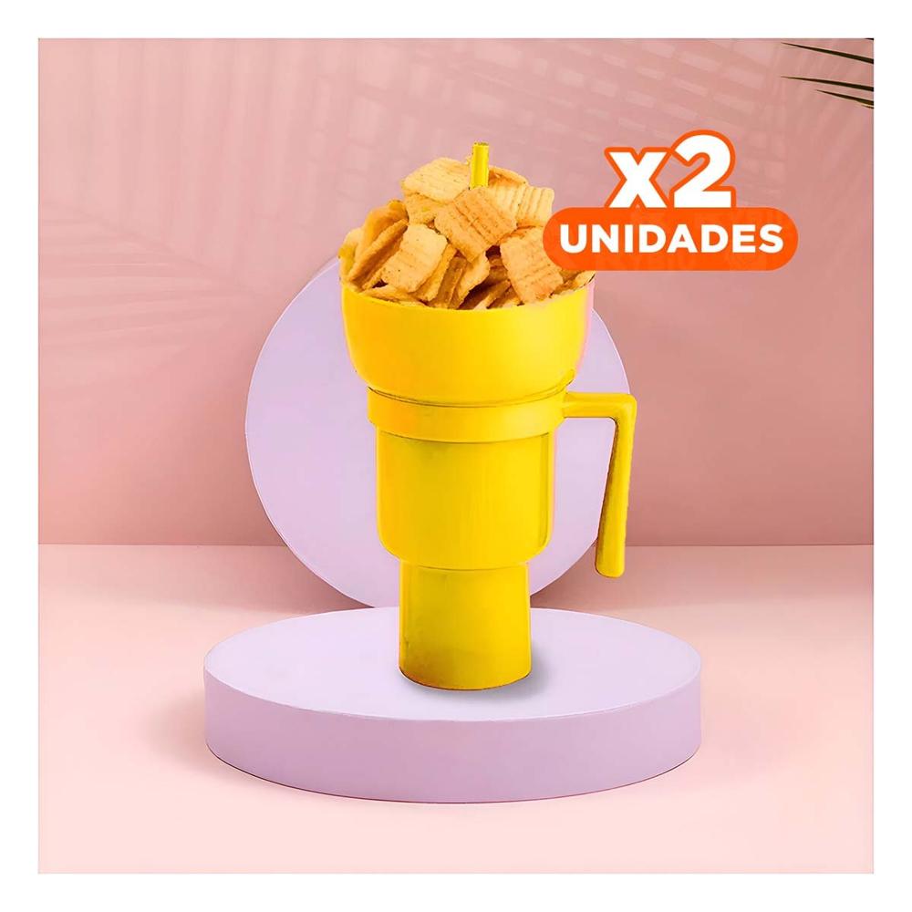 Pack2 Copa 2 en 1 de Material ABS Amarillo para Bebidas y Snacks en Casa