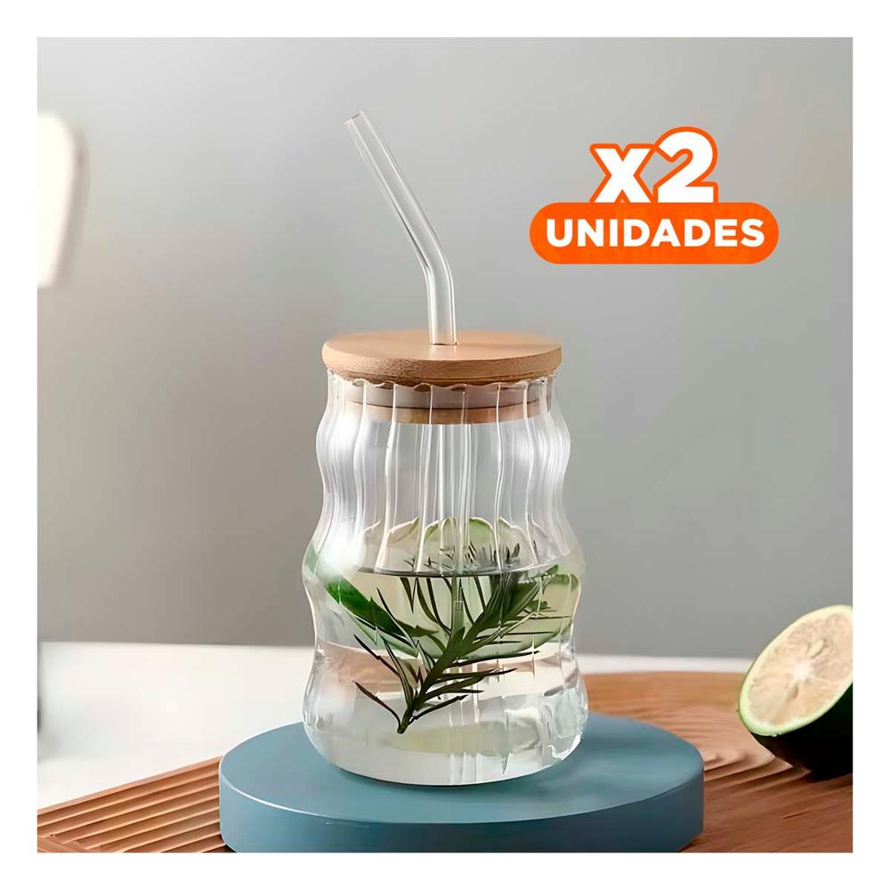 Pack2 Botella Reutilizable 500 ml de Vidrio con Sorbete y Tapa Segura Y Papel Regalo