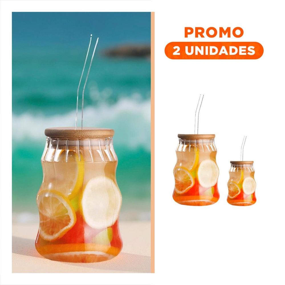 Pack2 Botella Moderna de Vidrio 500 ml con Tapa Ajustada y Sorbete Y Regalo Sticker