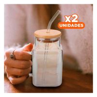 Pack2 Jarro de Vidrio 500ml con Asa Firme Tapa y Sorbete Transparente