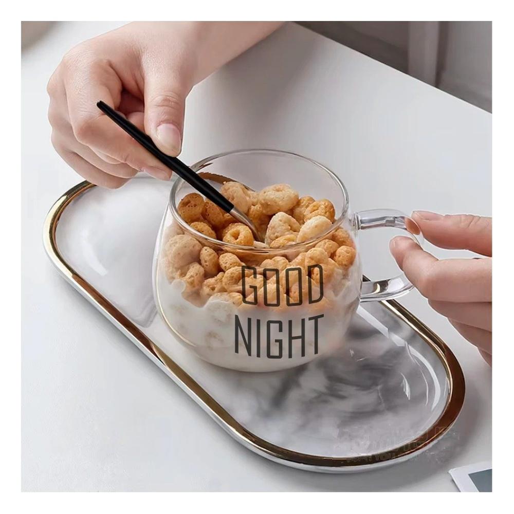 Taza con Frase Good Night en Vidrio Transparente 350 ML Moderna Y notas