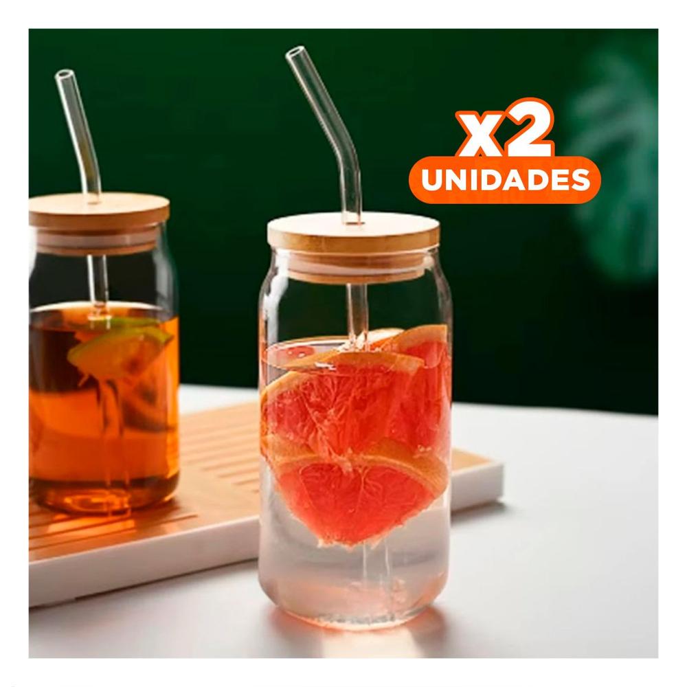 Pack2 Botella de vidrio 500ml con tapa y sorbete transparente estilo recto