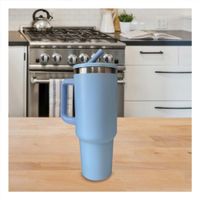 Termo 1200ML en Color Celeste con Pico Practico y Asa Resistente en ABS y Acero Y notas
