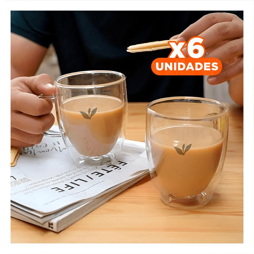 Pack6 Vaso Estructura de 8x5.6x11cm Transparente con Hojitas Vidrio de 250ml Y Papel Regalo