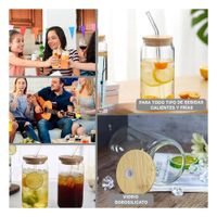 Recipiente de vidrio 500ml con tapa y sorbete transparente estilo recto Y Ligas Regalo