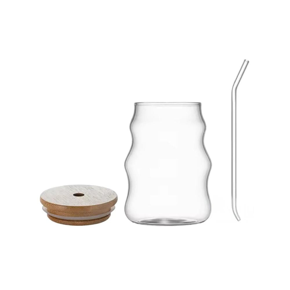 Copa de vidrio 500ml con tapa y sorbete transparente estilo curvas practico Y Regalo Sticker