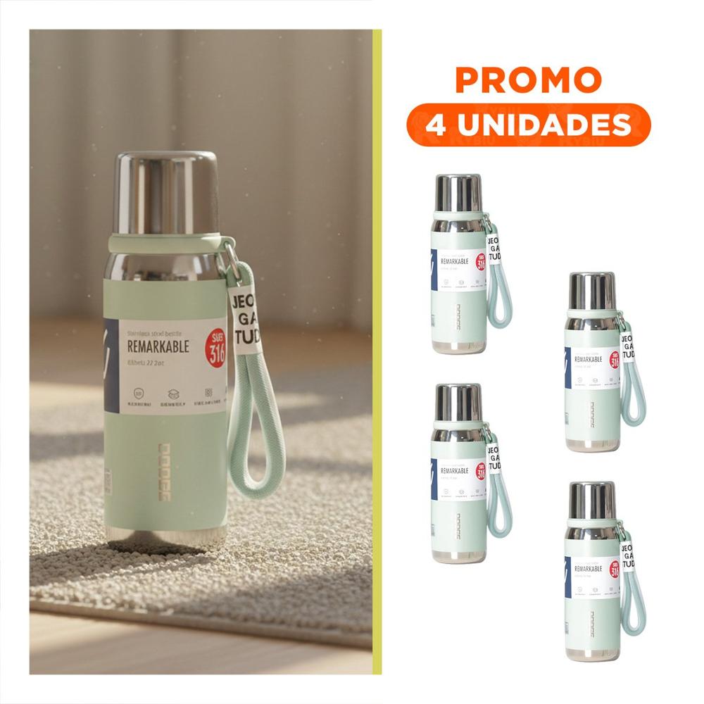 Pack4 Recipiente Térmico Verde Agua 800ml con Tapa Segura para Bebidas Calientes